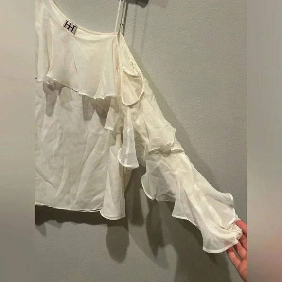 HAUTE HIPPIE Silk White Off The Shoulder Blouse / Size Medium / - Picture 4 of 10